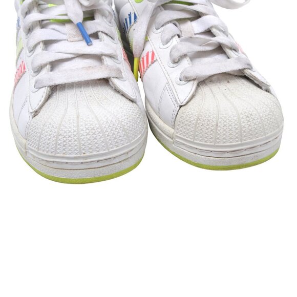 Adidas Superstar Leather Sneakers Running Shoes Neon Stripes Yellow Blue Red - Picture 4 of 12